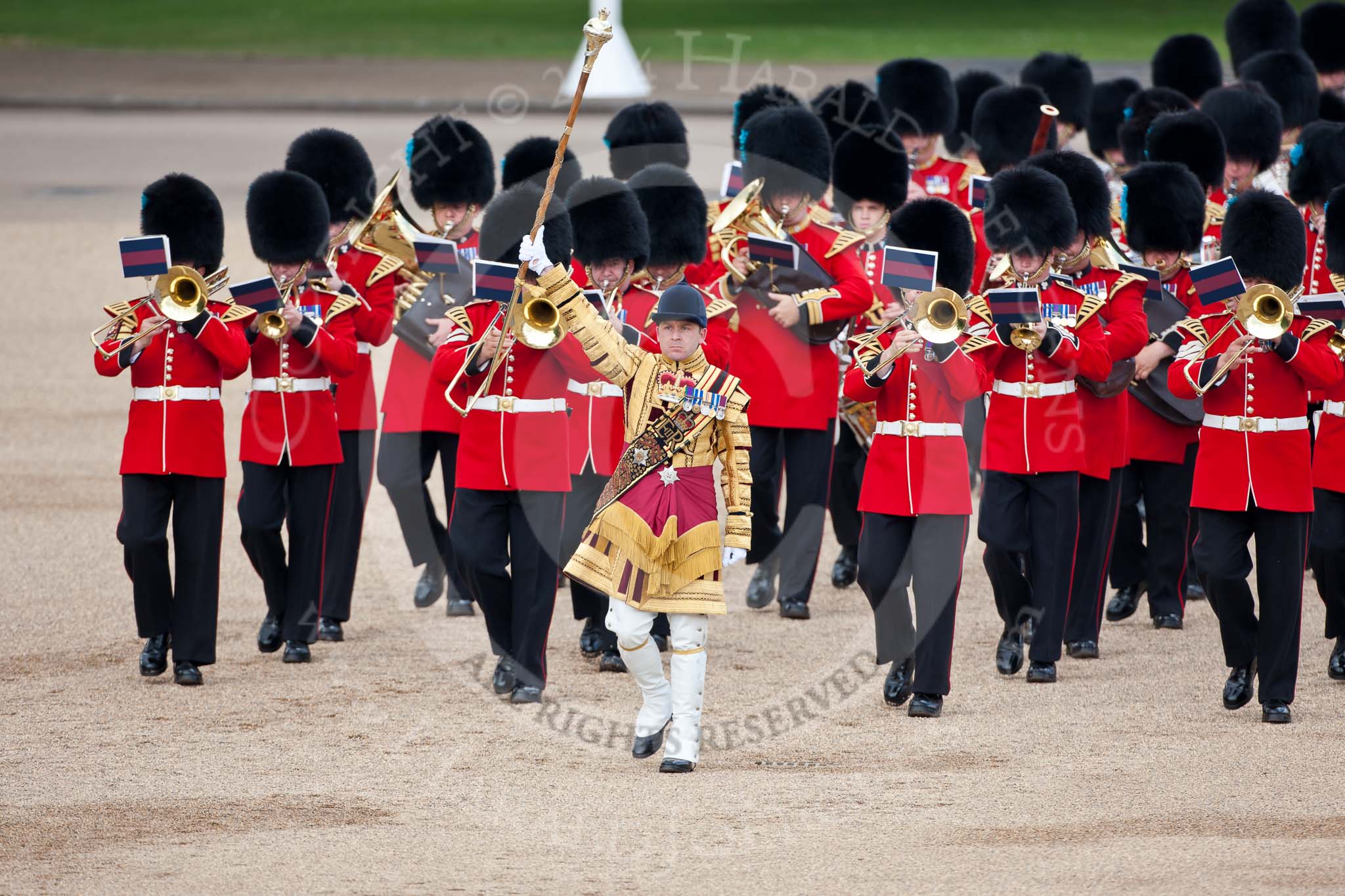 Trooping the Colour 2009: Drum Major C Patterson, Irish Guards, leading the Band of the Irish Guards onto the parade ground..
Horse Guards Parade, Westminster,
London SW1,

United Kingdom,
on 13 June 2009 at 10:31, image #61