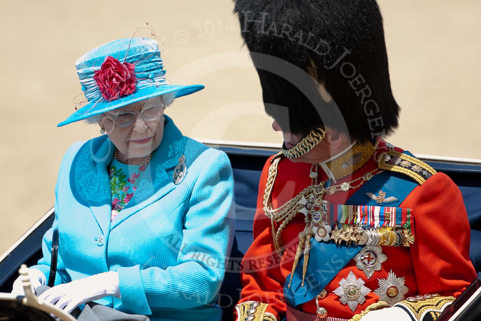 Trooping the Colour 2009: After the parade back in the ivory mounted phaeton - HM The Queen and HRH Prince Philip, The Duke of Edinburgh..
Horse Guards Parade, Westminster,
London SW1,

United Kingdom,
on 13 June 2009 at 12:11, image #257