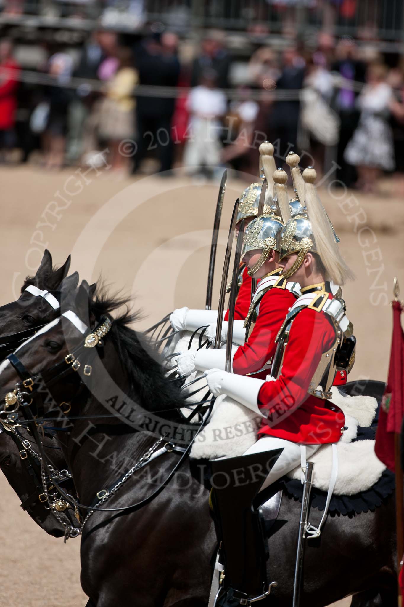 Trooping the Colour 2009: Four Troopers of The Life Guards and part of the Royal Procession, at the end of the parade..
Horse Guards Parade, Westminster,
London SW1,

United Kingdom,
on 13 June 2009 at 12:14, image #267