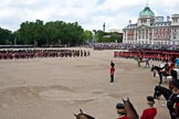 Trooping the Colour 2009: The March Past is about to end - the foot guards divisions are marching on the right hand side, on the left, in the centre of Horse Guards Parade, the Massed Bands, behind them on the left the Life Guards and Blues and Royals, on the right the Mounted Bands..
Horse Guards Parade, Westminster,
London SW1,

United Kingdom,
on 13 June 2009 at 11:50, image #224