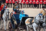 Trooping the Colour 2009: The Inspection of the Line, HM The Queen is driven along the line of guardsmen in the ivory mounted phaeton, followed by the Royal Colonels..
Horse Guards Parade, Westminster,
London SW1,

United Kingdom,
on 13 June 2009 at 11:06, image #151