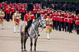 Trooping the Colour 2009: The Field Officer in Brigade Waiting, Lieutenant Colonel B C Farrell, on 'Wellesley', behind him the Massed Bands marching..
Horse Guards Parade, Westminster,
London SW1,

United Kingdom,
on 13 June 2009 at 11:23, image #192