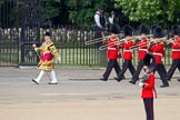 Trooping the Colour 2010: Drum Major of the Grenadier Guards leading the Band of the Scots Guards onto Horse Guards Parade.

In the background St. James's Park..
Horse Guards Parade, Westminster,
London SW1,
Greater London,
United Kingdom,
on 12 June 2010 at 10:27, image #12