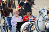 Trooping the Colour 2010: Queen Elizabeth II and The Prince Philip leading the Royal Procession onto Horse Guards Parade. 

In 58 years, The Queen has attended every single parade, except 1955, when there was a national rail strike.

The Royal carriage, called the "Ivory Mounted Phaeton", had been built for Queen Victoria in 1842..
Horse Guards Parade, Westminster,
London SW1,
Greater London,
United Kingdom,
on 12 June 2010 at 10:59, image #62