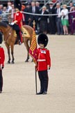 Trooping the Colour 2010: Colour Sergeant Stephen Ross, who was awarded the Military Cross in 2006, with the just uncased Colour.

In the background spectators at the inner line of sentries in front of the Old Admirality Building..
Horse Guards Parade, Westminster,
London SW1,
Greater London,
United Kingdom,
on 12 June 2010 at 11:10, image #106