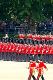 The Colonel's Review 2011: Drum Major Alan Harvey, leading the Band of the Scots Guards onto the parade ground. In the background spectatots watching from St. James's Park, in the foreground No. 5 Guard, 1st Battalion Welsh Guards, with their Subaltern and Ensign marching towards Horse Guards Arch..
Horse Guards Parade, Westminster,
London SW1,

United Kingdom,
on 04 June 2011 at 10:29, image #32