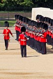 The Colonel's Review 2011: No. 3 Guard, F Company Scots Guards, taking up their place on the parade ground. In the background the Guards Memorial, on the left Company Sergeant Major N D Lawrie and Captain N J Gow, marching..
Horse Guards Parade, Westminster,
London SW1,

United Kingdom,
on 04 June 2011 at 10:32, image #41