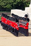 The Colonel's Review 2011: No. 3 Guard, F Company Scots Guards, taking up their place on the parade ground. In the background the Guards Memorial, in front Company Sergeant Major N D Lawrie..
Horse Guards Parade, Westminster,
London SW1,

United Kingdom,
on 04 June 2011 at 10:35, image #50