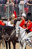 The Colonel's Review 2011: From right to left, Aide-de-Camp Captain P S G O'Gorman, Irish Guards, Chief of Staff Colonel Alastair Mathewson, Scots Guards, and the Silver-Stick-in-Waiting, Colonel Stuart Cowen, The  Blues and Royals (Royal Horse Guards and 1st Dragoons).
Horse Guards Parade, Westminster,
London SW1,

United Kingdom,
on 04 June 2011 at 11:00, image #84