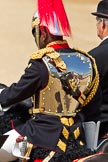 The Colonel's Review 2011: During the Colonel's Review standing in for the Princess Royal, Major Twumasi-Ankrah, Blues and Royals, in front, next to him the Queen's Stud Groom, standing in for the Prince of Wales. The reflection in the shield shows Horse Guards- and the Old Admirality Building..
Horse Guards Parade, Westminster,
London SW1,

United Kingdom,
on 04 June 2011 at 11:01, image #89