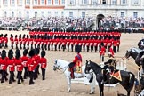 The Colonel's Review 2011: The March Past by the Foot Guards in slow time. Here No. 1 Guard, 1st Battalion Scots Guards, with the Colour, followed by No. 2 and No. 3 Guard. On the right, Major Twumasi-Ankrah, Blues and Royals, standing in for the Princess Royal, and on his right HRH Prince Edward, the Duke of Kent and Colonel in The Colonel's Review..
Horse Guards Parade, Westminster,
London SW1,

United Kingdom,
on 04 June 2011 at 11:37, image #176
