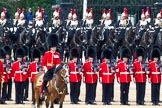 The Colonel's Review 2011: The Field Officer, Lieutenant Colonel L P M Jopp, riding 'Burniston', here in front of No. 2 Guard, B Company Scots Guards, commanding the last phase of the rehearsal..
Horse Guards Parade, Westminster,
London SW1,

United Kingdom,
on 04 June 2011 at 11:59, image #268