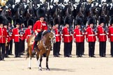 The Colonel's Review 2011: The Field Officer, Lieutenant Colonel L P M Jopp, riding 'Burniston', here in front of No. 2 Guard, B Company Scots Guards, commanding the last phase of the rehearsal..
Horse Guards Parade, Westminster,
London SW1,

United Kingdom,
on 04 June 2011 at 12:00, image #272