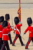 The Colonel's Review 2011: Marching off at the end of the rehearsal. carrying the Colour is the Ensign, Lieutenant Tom Ogilvy, left to him the Subaltern of the Escort, Captain Krause-Harder-Colthorpe..
Horse Guards Parade, Westminster,
London SW1,

United Kingdom,
on 04 June 2011 at 12:08, image #293