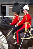 The Colonel's Review 2011: Chief of Staff Household Division, Colonel Alastair Mathewson, Scots Guards, in front, behind Aide-de-Camp Captain P S G O'Gorman, Irish Guards..
Horse Guards Parade, Westminster,
London SW1,

United Kingdom,
on 04 June 2011 at 12:08, image #294