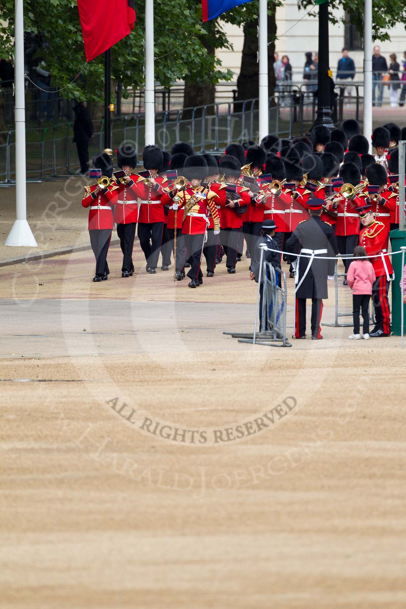 The Major General's Review 2011: Drum Major Scott Fitzgerald, Coldstream Guards, leading the Band of the Coldstream Guards down Horse Guards Road towards the parade ground..
Horse Guards Parade, Westminster,
London SW1,
Greater London,
United Kingdom,
on 28 May 2011 at 10:23, image #34