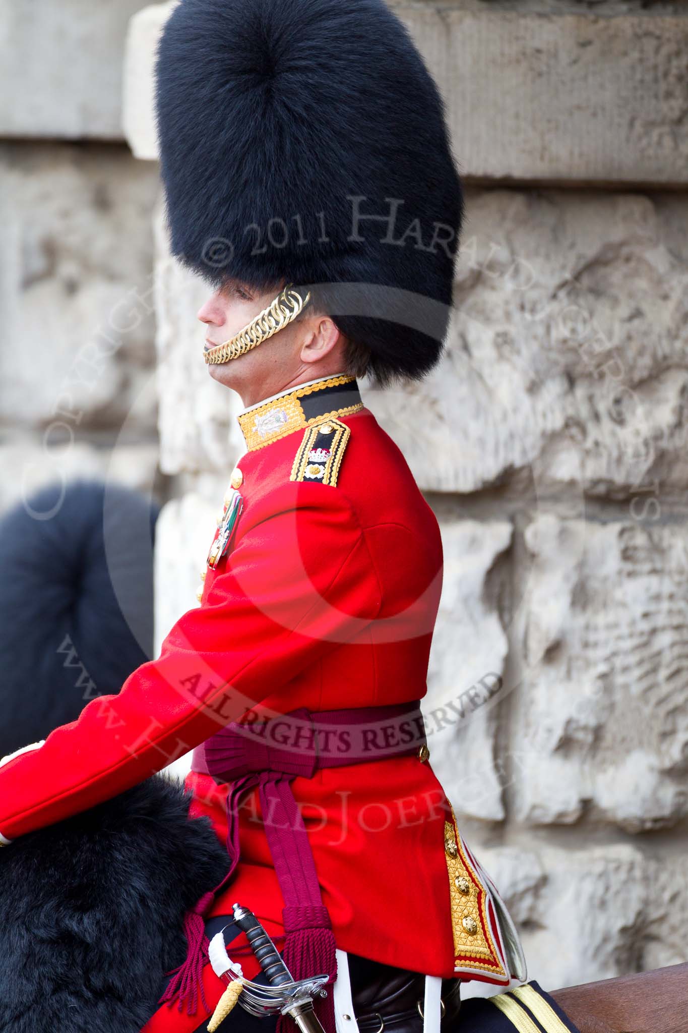 The Major General's Review 2011: Close-up of the Field Office in Brigade Waiting, Lieutenant Colonel L P M Jopp, Scots Guards, waiting in Horse Guards Arch before riding out onto Horse Guards Parade..
Horse Guards Parade, Westminster,
London SW1,
Greater London,
United Kingdom,
on 28 May 2011 at 10:39, image #72