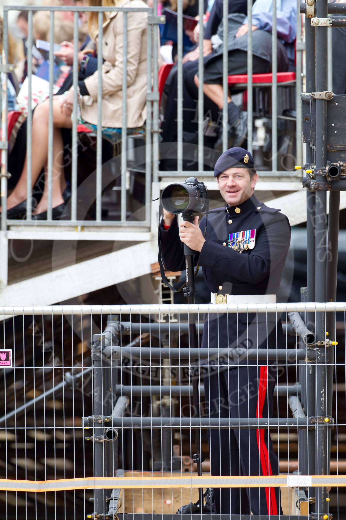 The Major General's Review 2011: Army photographer from the Royal Logistic Corps on the press stand opposite..
Horse Guards Parade, Westminster,
London SW1,
Greater London,
United Kingdom,
on 28 May 2011 at 10:49, image #83