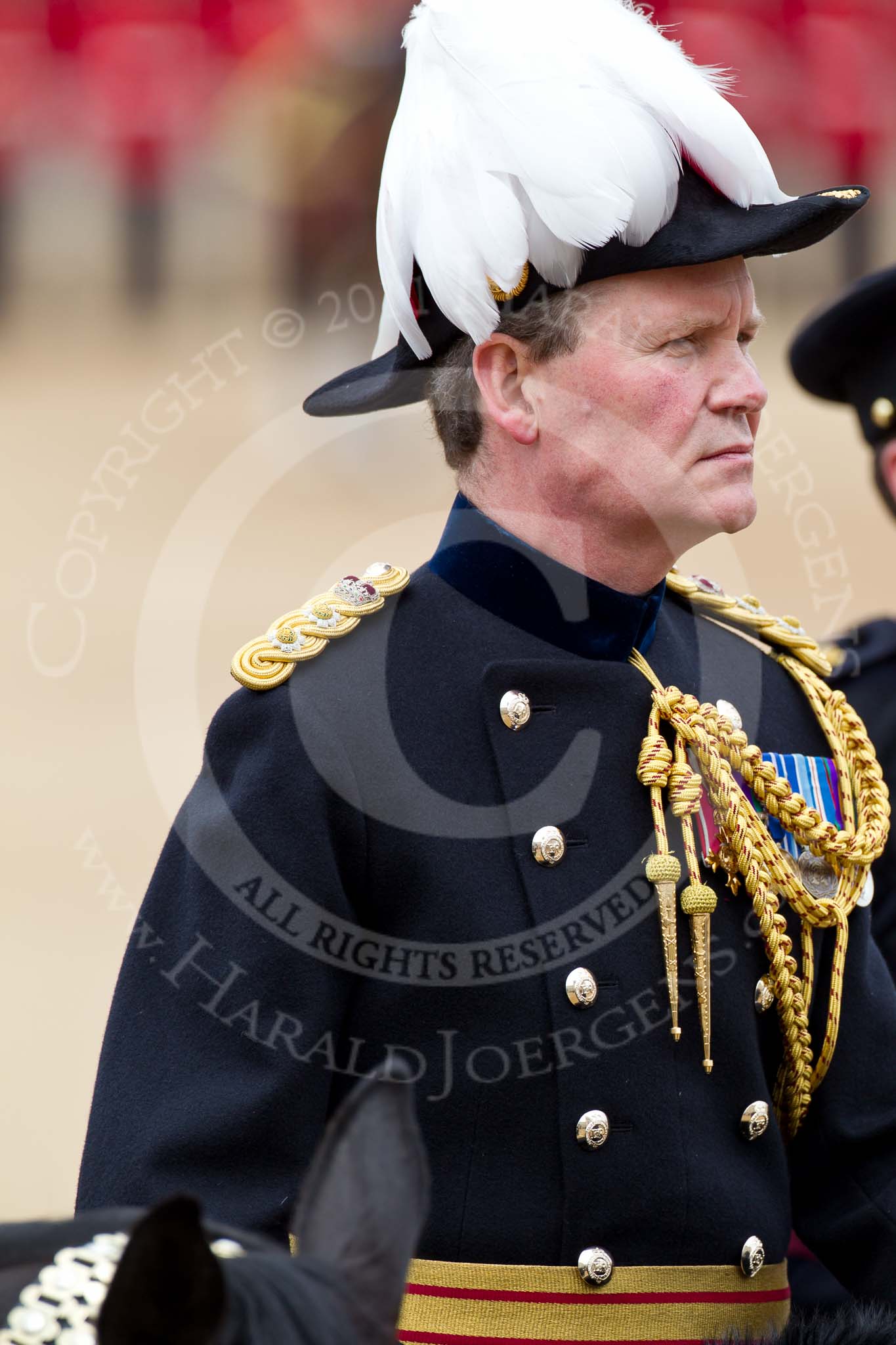 The Major General's Review 2011: Close-up of the Chief of Staff Household Divison, Colonel Alastair Mathewson, Scots Guards..
Horse Guards Parade, Westminster,
London SW1,
Greater London,
United Kingdom,
on 28 May 2011 at 11:07, image #130