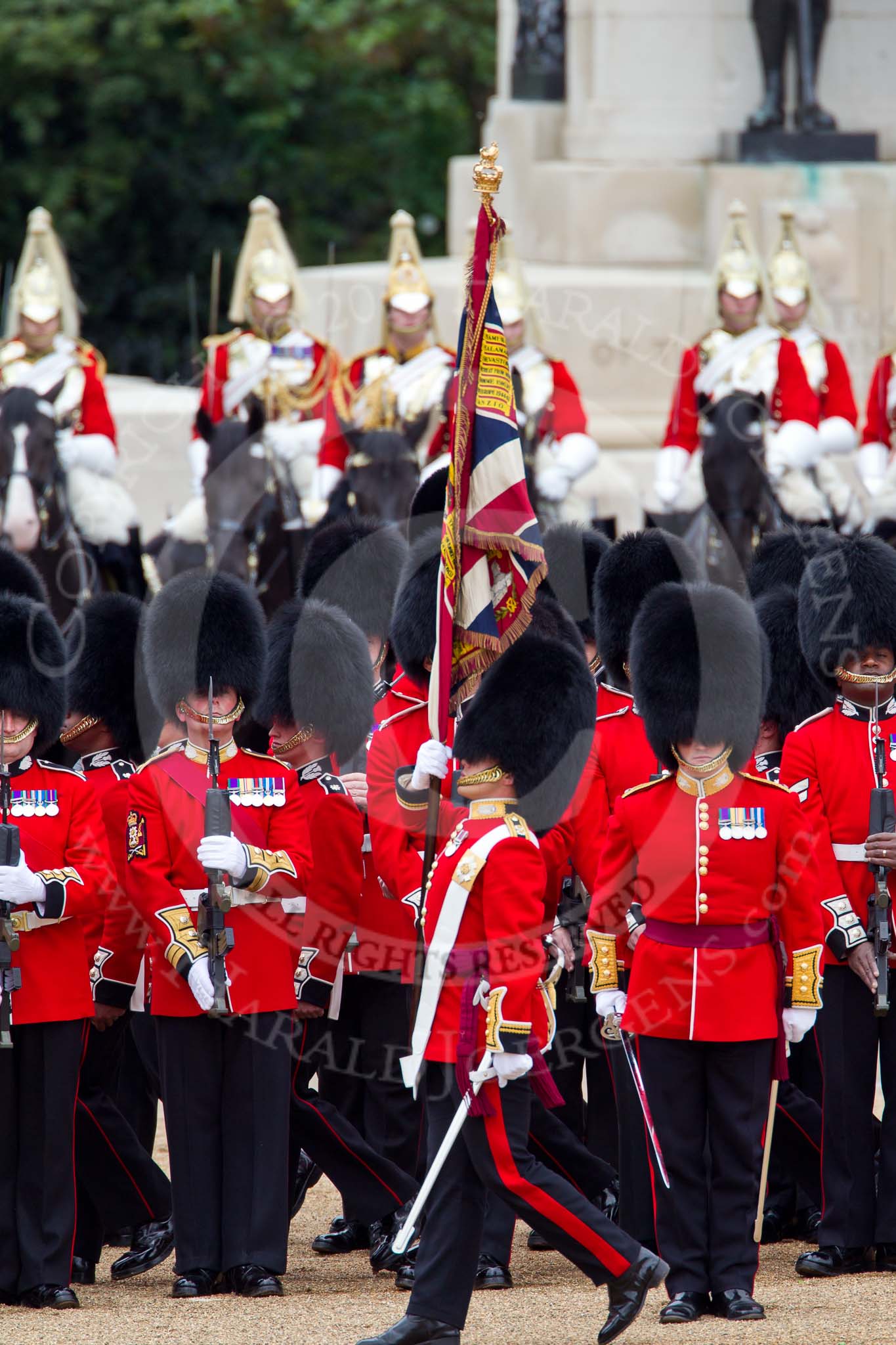 The Major General's Review 2011: The Ensign, Lieutenant Tom Ogilvy, trooping the Colour along No.2 Guard, B Company Scots Guards..
Horse Guards Parade, Westminster,
London SW1,
Greater London,
United Kingdom,
on 28 May 2011 at 11:26, image #177