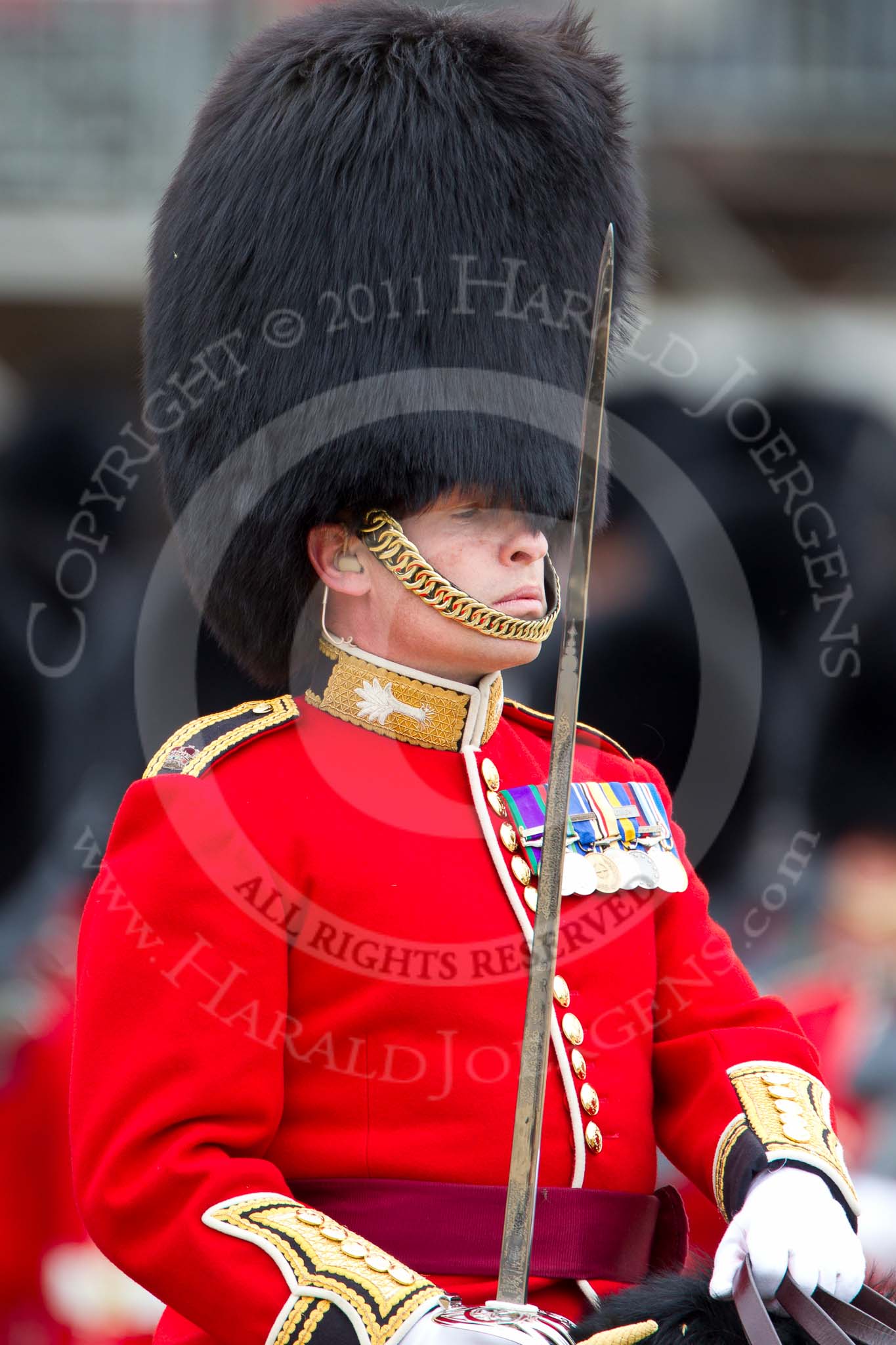 The Major General's Review 2011: Close-up of the Major of the Parade, Major Benedict Peter Norman Ramsay, Welsh Guards..
Horse Guards Parade, Westminster,
London SW1,
Greater London,
United Kingdom,
on 28 May 2011 at 11:33, image #199