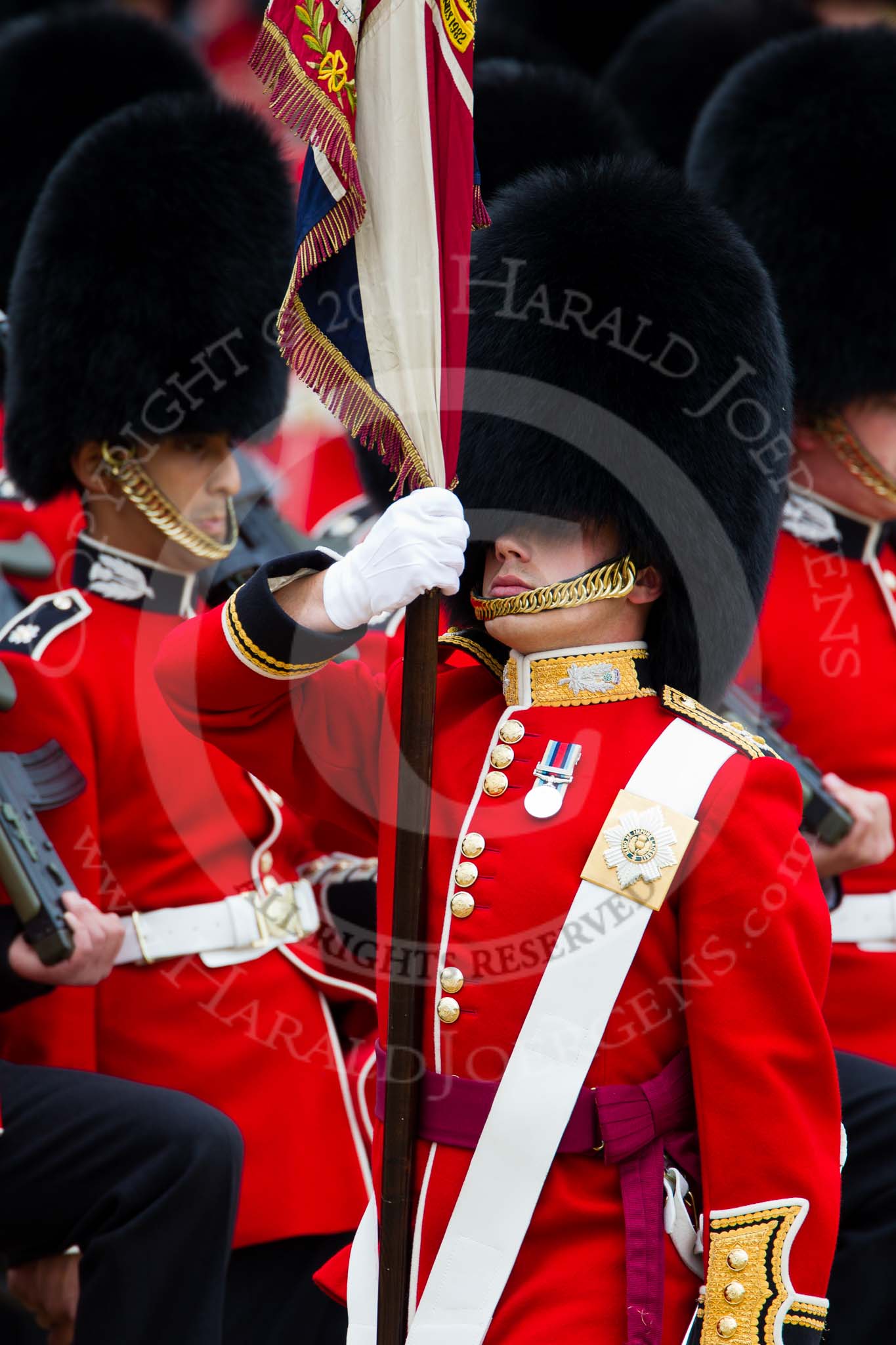 The Major General's Review 2011: Lieutenant Tom Ogilvy, the Ensign for the Colour. Wearing his Afghanistan medal for service with the Battalion in Afghanistan last year..
Horse Guards Parade, Westminster,
London SW1,
Greater London,
United Kingdom,
on 28 May 2011 at 11:34, image #201