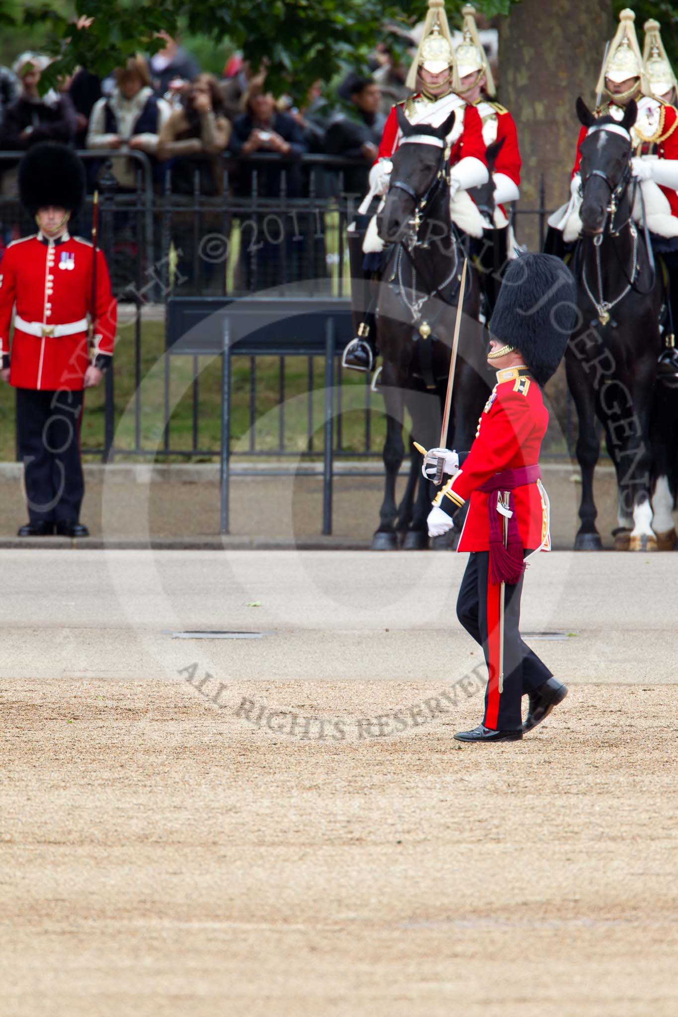 The Major General's Review 2011: A Lieutenant of the Scots Guards. Behind, troopers of The Life Guards, Household Cavalry)..
Horse Guards Parade, Westminster,
London SW1,
Greater London,
United Kingdom,
on 28 May 2011 at 11:49, image #231