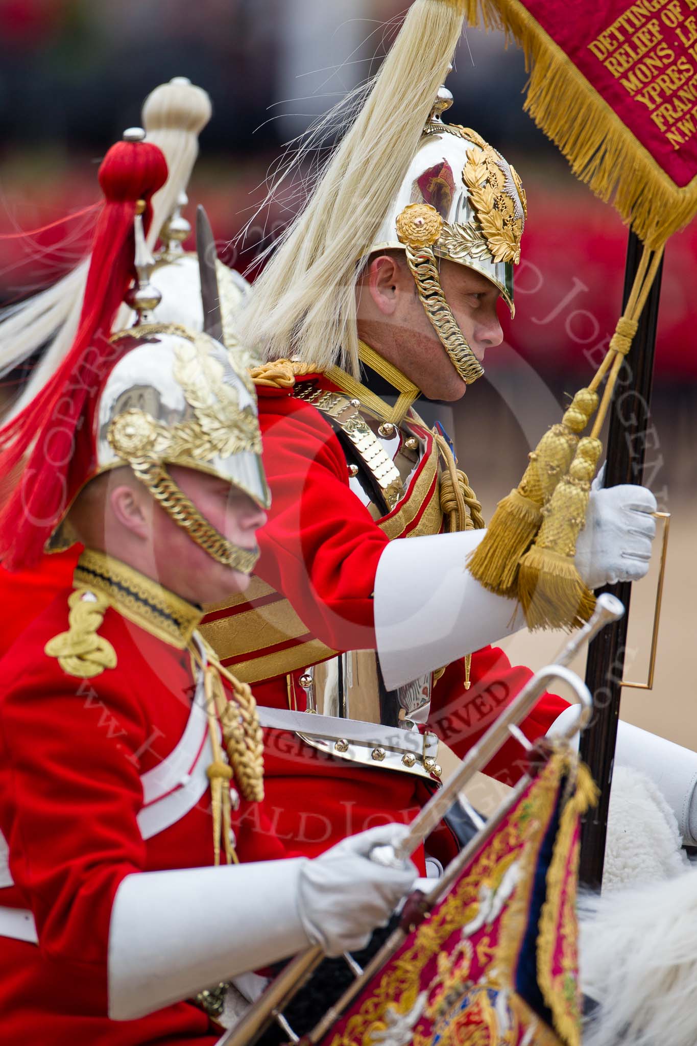 The Major General's Review 2011: The Standard Bearer, Squadron Corporal Major B K Gibson, The Life Guards, and the Trumpeter, Lance Corporal Benjamin Ruffa (sp?), The Life Guards..
Horse Guards Parade, Westminster,
London SW1,
Greater London,
United Kingdom,
on 28 May 2011 at 11:58, image #257