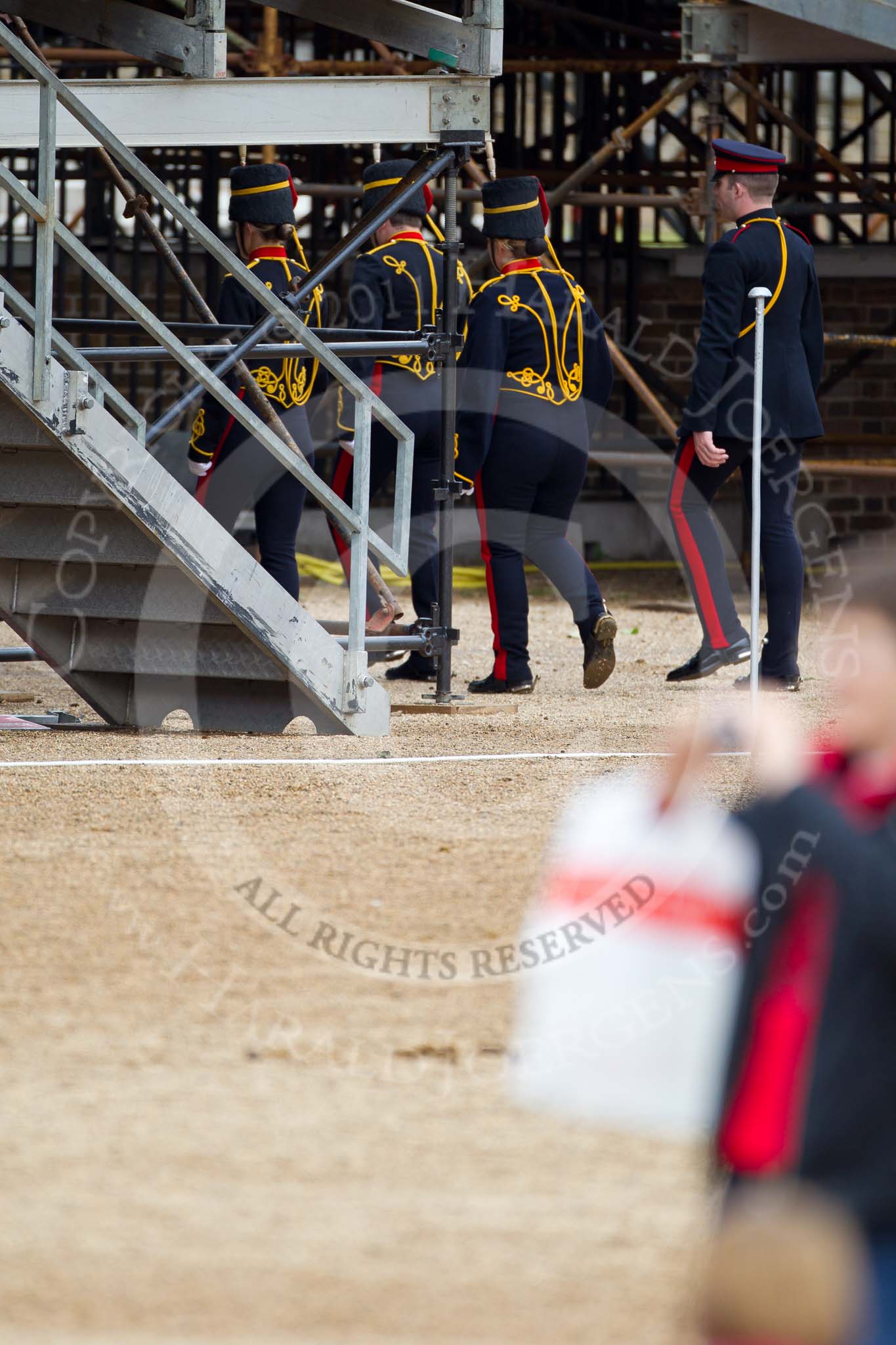 The Major General's Review 2011: After the rehearsal. Members of the Royal Horse Artillery leaving Horse Guards Parade..
Horse Guards Parade, Westminster,
London SW1,
Greater London,
United Kingdom,
on 28 May 2011 at 12:25, image #302