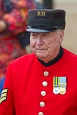 The Major General's Review 2011: Close-up of a 'Chelsea Pensioner' (ex-servicemen and -women, in-pensioners living at the Royal Hospital Chelsea), a former Colour Sergeant (?), a spectator during the rehearsal..
Horse Guards Parade, Westminster,
London SW1,
Greater London,
United Kingdom,
on 28 May 2011 at 09:47, image #10
