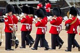 The Major General's Review 2011: Musicians of the Band of the Irish Guards arriving at Horse Guards Parade, passing musicians of the Band of the Welsh Guards that are already at their desigated location..
Horse Guards Parade, Westminster,
London SW1,
Greater London,
United Kingdom,
on 28 May 2011 at 10:18, image #26