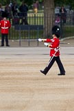 The Major General's Review 2011: The Garrison Sergeant Major, WO1 William Mott OBE, Welsh Guards, marches over the line along the West side of the Parade ground in front of the Guards Memorial where the L-shaped formation of Foot Guards will take up position and measures out the paces between the flankmen who are already in position..
Horse Guards Parade, Westminster,
London SW1,
Greater London,
United Kingdom,
on 28 May 2011 at 10:20, image #29