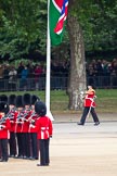 The Major General's Review 2011: Drum Major Alan Harvey, Irish Guards,
leading the Band of the Scots Guards onto Horse Guards Parade. In the background spectators watching from St. James's Park..
Horse Guards Parade, Westminster,
London SW1,
Greater London,
United Kingdom,
on 28 May 2011 at 10:30, image #50
