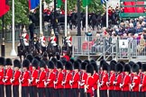 The Major General's Review 2011: The arrival of the Royal Party. Led by Brigade Major Household Division, Lieuteant Colonel A P Speed, followed by four Troopers of The Life Guards, they move down Horse Guards Parade, coming from The Mall, to the parade ground..
Horse Guards Parade, Westminster,
London SW1,
Greater London,
United Kingdom,
on 28 May 2011 at 10:55, image #92
