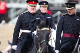 The Major General's Review 2011: On the left, the Silver Stick Adjutant, Lieutenant Colonel H S J Scott, The Life Guards, next to him the Grenadier Guards Regimental Adjutant, Major G V A Baker. Behind, here out of focus, Lieutenant Colonel J B O'Gorman..
Horse Guards Parade, Westminster,
London SW1,
Greater London,
United Kingdom,
on 28 May 2011 at 11:02, image #113