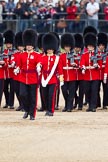 The Major General's Review 2011: No. 1 Guard, 1st Battalion Scots Guards, the Escort for the Colour, moving forward to collect the Colour. In front the Subaltern to the Escort,  Captain Krause-Harder-Colthorpe, behind, with the white colour belt, the Ensign, Lieutenant Tom Ogilvy..
Horse Guards Parade, Westminster,
London SW1,
Greater London,
United Kingdom,
on 28 May 2011 at 11:16, image #152