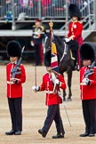 The Major General's Review 2011: The Regimental Sergeant Major,  WO1 A I Mackenzie, is marching forward, with the Colour, to hand it over to the Ensign. Behind, the Colour Party that had been keeping the Colour. on the right Colour Sergeant Chris Millin, on the left a sentry..
Horse Guards Parade, Westminster,
London SW1,
Greater London,
United Kingdom,
on 28 May 2011 at 11:20, image #159
