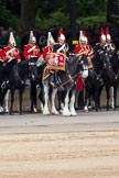 The Major General's Review 2011: The Mounted Bands of the Household Cavalry. With the red plumes, the and of the Blues and Royals, with the white plumes the Band of the Life Guards. In the middle the kettle drummer of The Blues and Royals..
Horse Guards Parade, Westminster,
London SW1,
Greater London,
United Kingdom,
on 28 May 2011 at 11:30, image #187