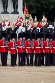The Major General's Review 2011: Standard Party of The Life Guards formed up in front of the Guards Memorial. F Company Scots Guards manoeuvring in place..
Horse Guards Parade, Westminster,
London SW1,
Greater London,
United Kingdom,
on 28 May 2011 at 12:02, image #266