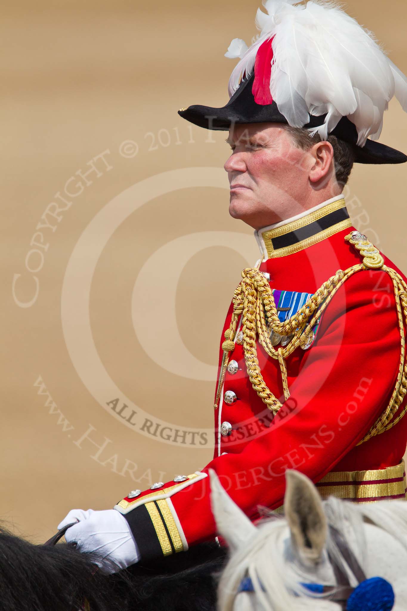 Trooping the Colour 2011: Close-up of Colonel Alastair Mathewson, the Chief of Staff of the Household Division Headquarters..
Horse Guards Parade, Westminster,
London SW1,
Greater London,
United Kingdom,
on 11 June 2011 at 11:02, image #151