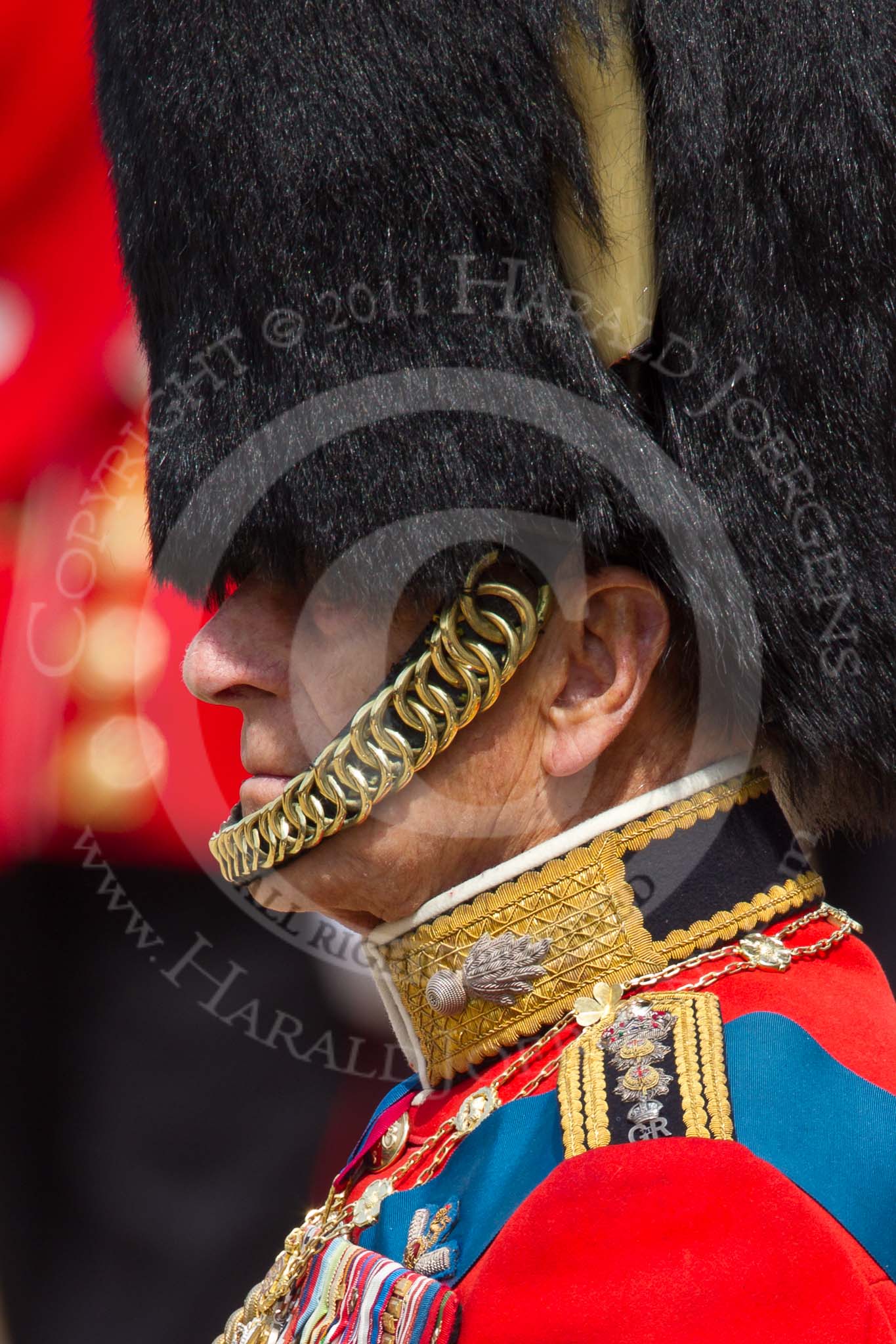 Trooping the Colour 2011: Close-up of HRH Prince Philip, The Duke of Edinburgh during the March Past in slow time..
Horse Guards Parade, Westminster,
London SW1,
Greater London,
United Kingdom,
on 11 June 2011 at 11:37, image #243