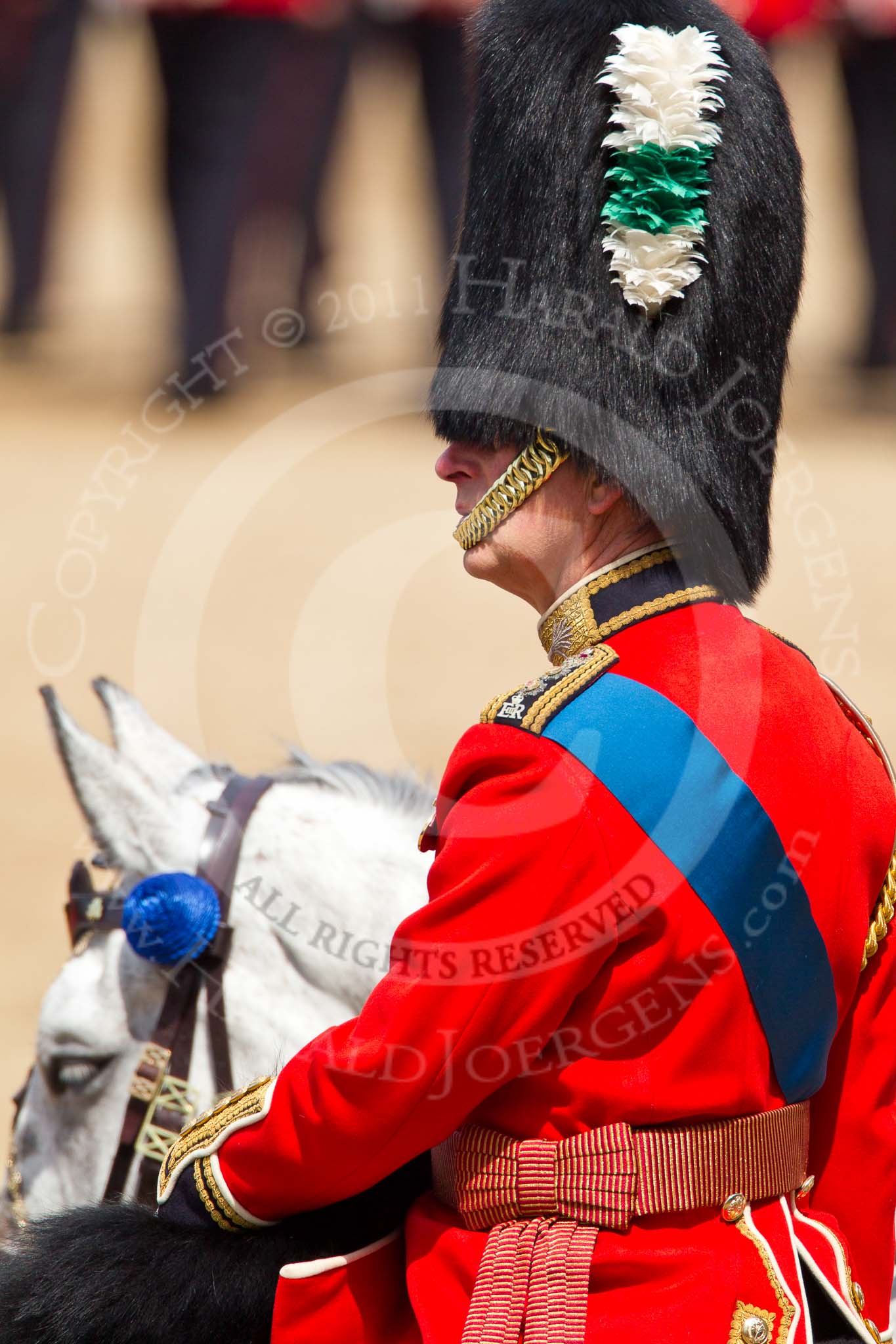 Trooping the Colour 2011: HRH Prince Charles, The Prince of Wales, during the March Past in slow time..
Horse Guards Parade, Westminster,
London SW1,
Greater London,
United Kingdom,
on 11 June 2011 at 11:38, image #246