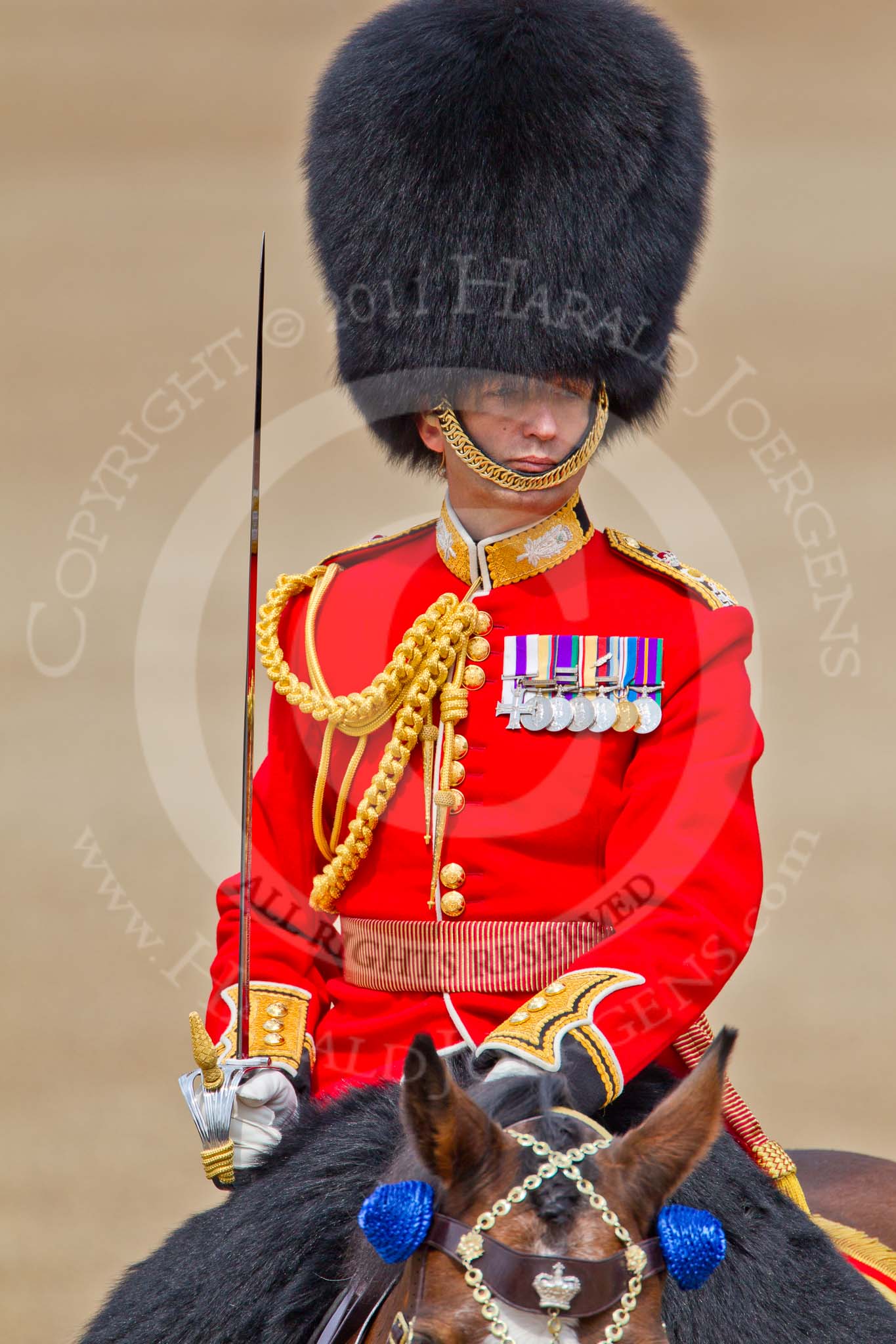 Trooping the Colour 2011: Close-up of The Field Officer, Lieutenant Colonel Lincoln P M Jopp..
Horse Guards Parade, Westminster,
London SW1,
Greater London,
United Kingdom,
on 11 June 2011 at 11:40, image #254