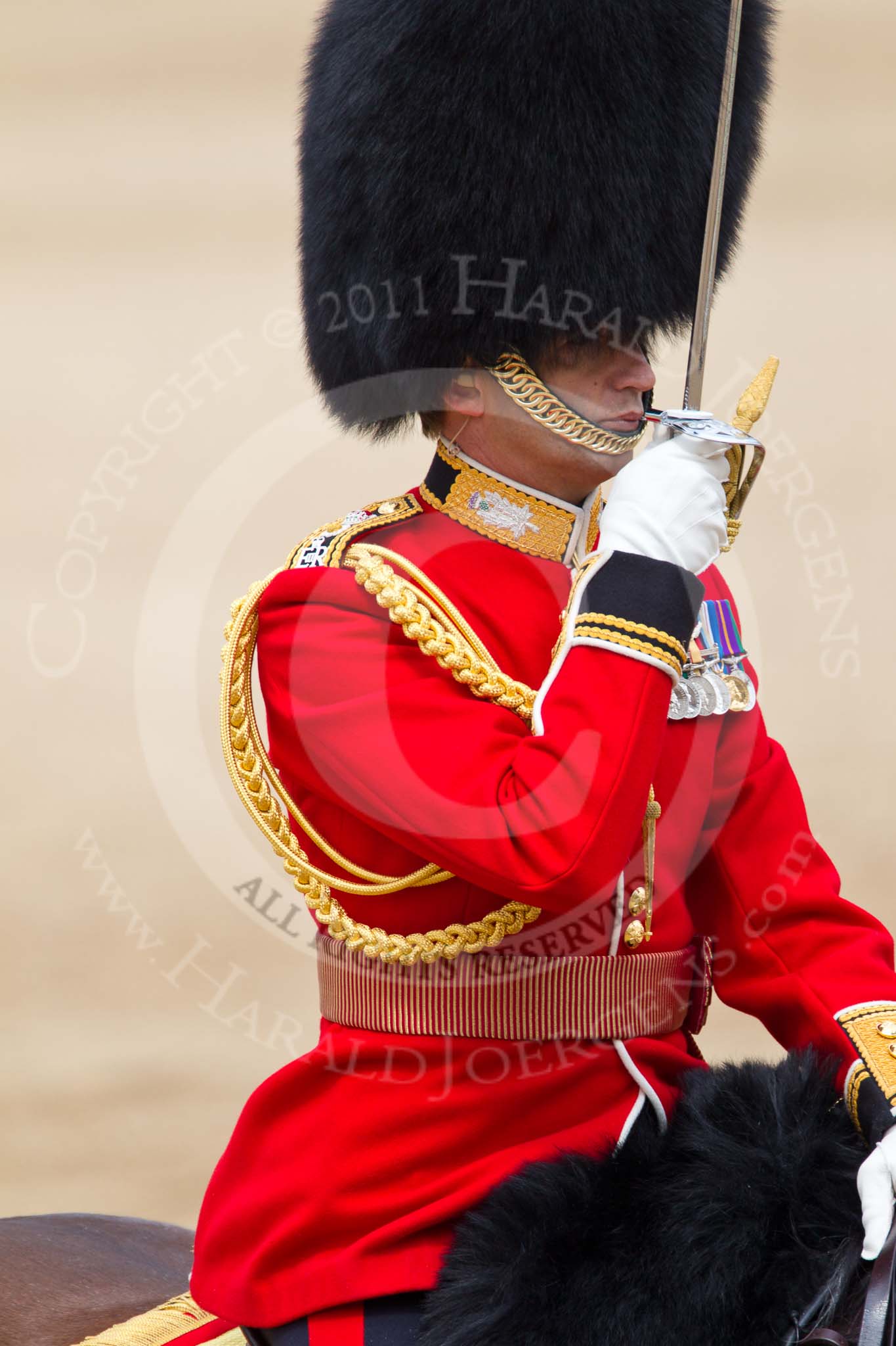 Trooping the Colour 2011: Close-up of The Field Officer, Lieutenant Colonel Lincoln P M Jopp..
Horse Guards Parade, Westminster,
London SW1,
Greater London,
United Kingdom,
on 11 June 2011 at 11:40, image #256