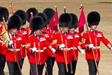 Trooping the Colour 2011: 'Keepers of the Ground' marching towards Horse Guards Arch, in the run-up of the parade.
The Guardsmen are bearing marker flags, which will be used to mark the positions of No. 1 to No. 6 Guards on the parade ground..
Horse Guards Parade, Westminster,
London SW1,
Greater London,
United Kingdom,
on 11 June 2011 at 09:46, image #5