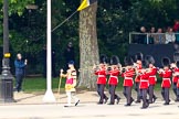 Trooping the Colour 2011: Drum Major Scott Fitzgerald, Coldstream Guards, leading the Band of the Coldstream Guards onto the parade ground..
Horse Guards Parade, Westminster,
London SW1,
Greater London,
United Kingdom,
on 11 June 2011 at 10:25, image #29