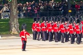 Trooping the Colour 2011: No. 5 Guard, 1st Battalion Welsh Guards, marching onto Horse Guards Parade..
Horse Guards Parade, Westminster,
London SW1,
Greater London,
United Kingdom,
on 11 June 2011 at 10:26, image #32