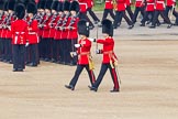 Trooping the Colour 2011: Two Subalterns, a Captain of the Coldstream Guards and a Lieutenant of the Welsh Guards marching past No. 3 Guard, F Company Scots Guards..
Horse Guards Parade, Westminster,
London SW1,
Greater London,
United Kingdom,
on 11 June 2011 at 10:30, image #43