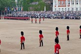 Trooping the Colour 2011: Horse Guards Parade with 'Trooping the Colour' about to begin. In front a row of 18 officers, thre from each guard.
 In the centre of the - the Colour, protected by the Colour Party. On their right No. 6 Guard (No. 7 Company, Coldstream Guards)..
Horse Guards Parade, Westminster,
London SW1,
Greater London,
United Kingdom,
on 11 June 2011 at 10:37, image #63