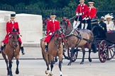 Trooping the Colour 2011: In the first barouche carriage, HRH The Duchess of Cornwall, HRH The Duchess of Cambridge to her right, and HRH Prince Henry of Wales (Prince Harry) opposite, and HRH Prince Andrew, the Duke of York, here out of sight, next to him..
Horse Guards Parade, Westminster,
London SW1,
Greater London,
United Kingdom,
on 11 June 2011 at 10:49, image #81